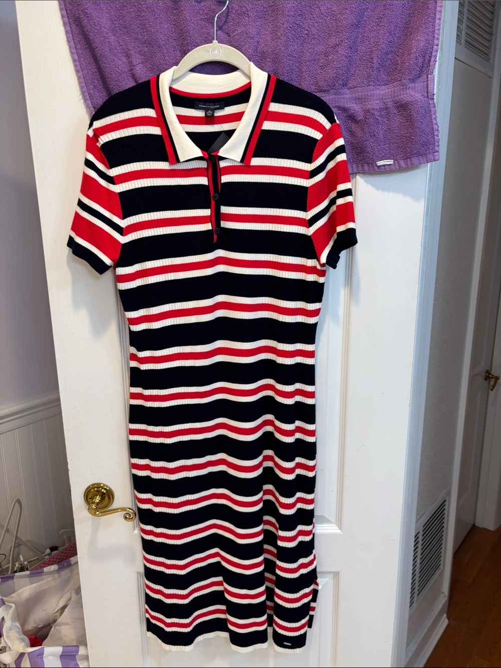 NWT Tommy Hilfiger Striped Polo Dress in Red, Black & White